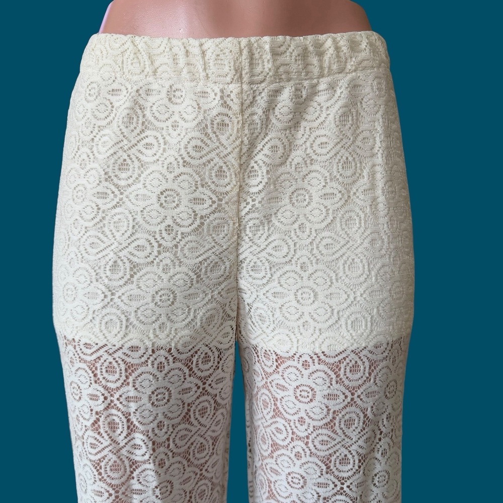 Crochet Lace Wide-Leg Pants‎ MED Fringe Hem Boho Festival Woodstock Palazzo NWT - Picture 3 of 12